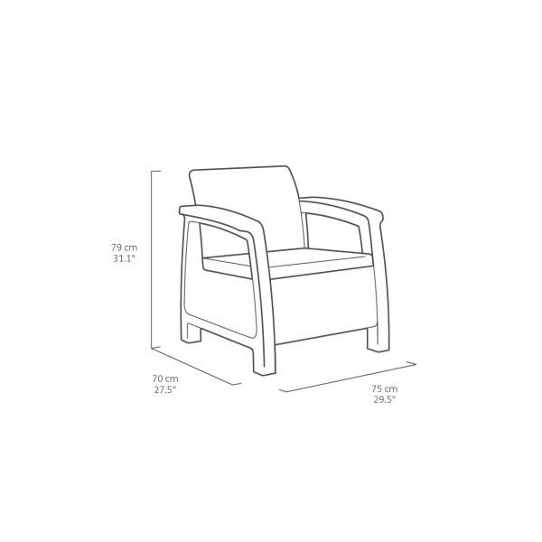 Zestaw mebli ogrodowych Corfu Fiesta 6-osobowy – 2 fotele, 2 sofy i duży stół - technorattan - grafit, KETER