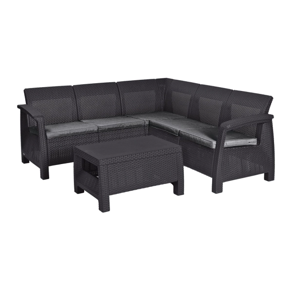 Narożnik ogrodowy 4-osobowy Corfu Relax Set z poduszkami i stolik kawowy - grafit, KETER