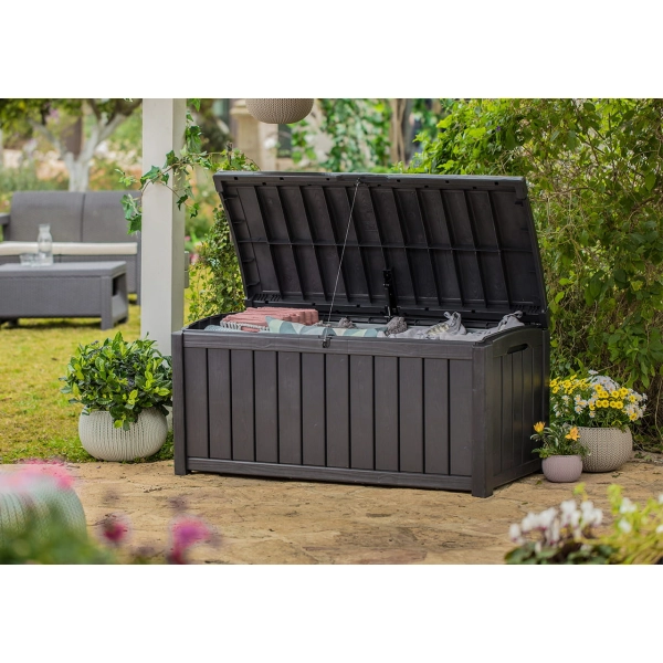 Skrzynia ogrodowa Glenwood Storage Box 390 l. – stylowy schowek i siedzisko 2w1 - brąz, KETER