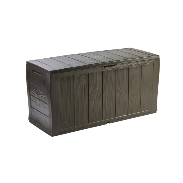 Stylowa skrzynia ogrodowa z imitacją drewna Sherwood Storage Box 270 l – Schowek na narzędzia i akcesoria - brąz, KETER