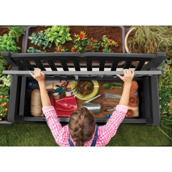 Ławka ogrodowa ze schowkiem Eden Garden Bench 265 l., efekt drewna - grafit, KETER