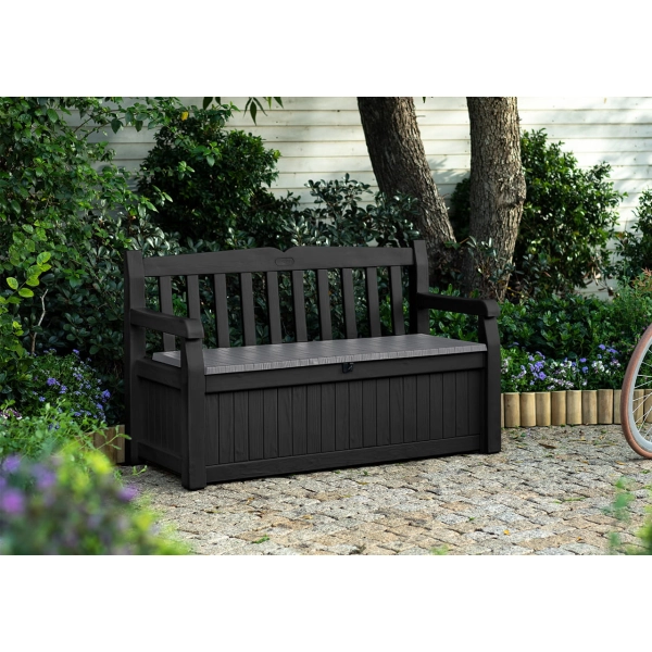 Ławka ogrodowa ze schowkiem Eden Garden Bench 265 l., efekt drewna - grafit, KETER