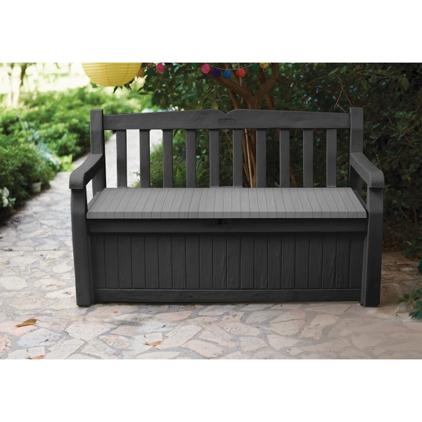 Ławka ogrodowa ze schowkiem Eden Garden Bench 265 l., efekt drewna - grafit, KETER