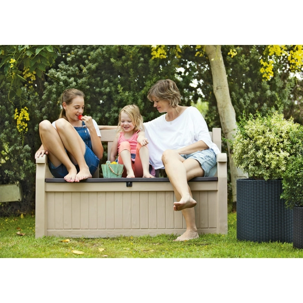 Ławka ogrodowa ze schowkiem Eden Garden Bench 265 l., efekt drewna - grafit, KETER