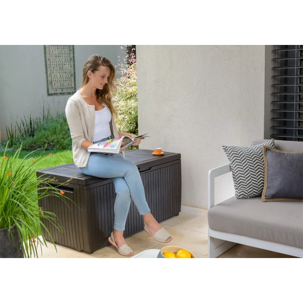 Klasyczny schowek ogrodowy z funkcją siedziska Springwood Storage Box 305L| Skrzynia do przechowywania na taras i balkon, KETER