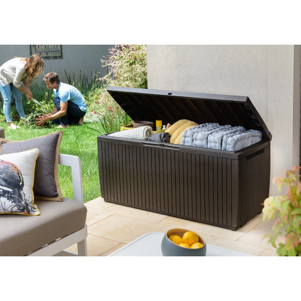 Klasyczny schowek ogrodowy z funkcją siedziska Springwood Storage Box 305L| Skrzynia do przechowywania na taras i balkon, KETER
