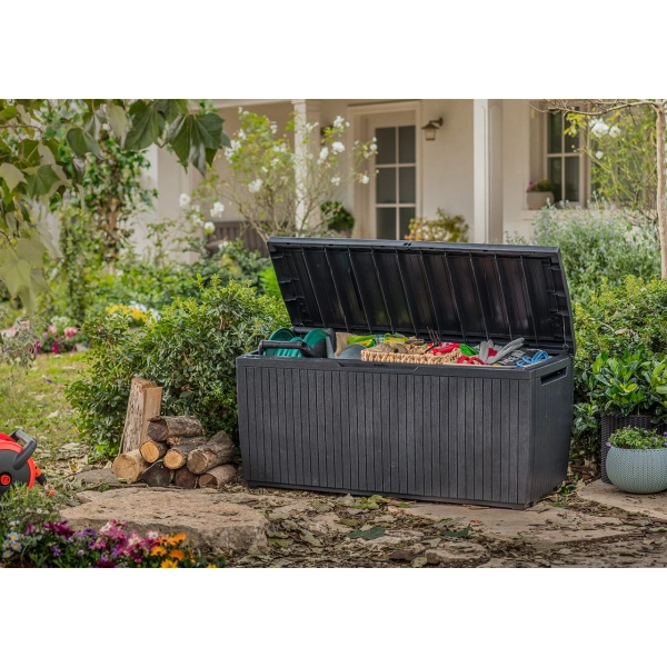 Klasyczny schowek ogrodowy z funkcją siedziska Springwood Storage Box 305L| Skrzynia do przechowywania na taras i balkon, KETER