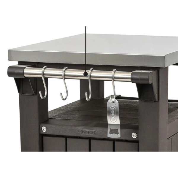 Stolik ogrodowy Unity Chef 207 l. – mobilna szafka z blatem ze stali nierdzewnej | Schowek na akcesoria grillowe i kuchenne - brąz, KETER