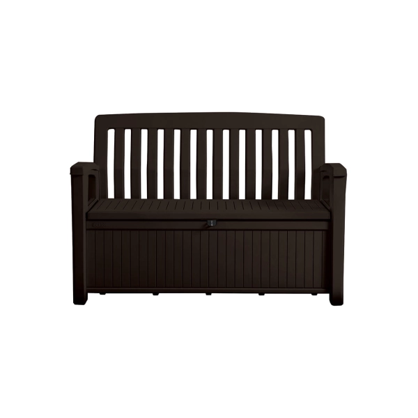 Ławka ogrodowa ze schowkiem Patio Bench 265 l., imitacja drewna, dla 2 osób - brąz, KETER