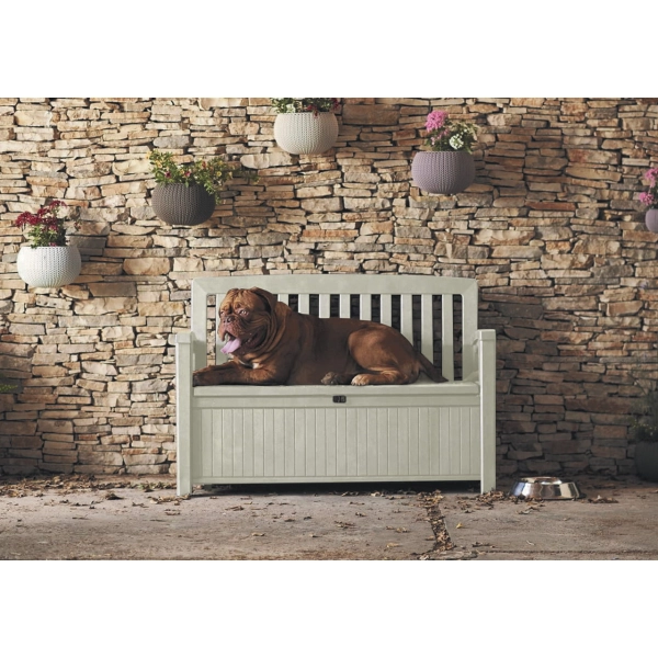 Ławka ogrodowa ze schowkiem Patio Bench 265 l., imitacja drewna, dla 2 osób - brąz, KETER