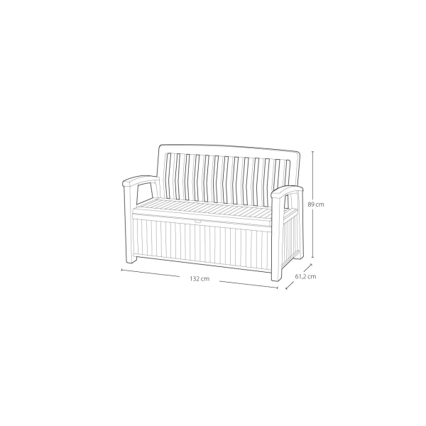 Ławka ogrodowa ze schowkiem Patio Bench 265 l., imitacja drewna, dla 2 osób - brąz, KETER