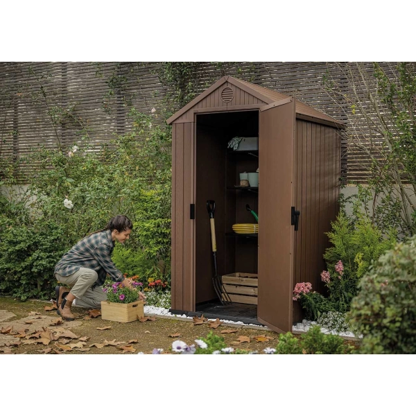 Domek narzędziowy Darwin 4x4 brązowy z podłogą 126x117 cm, Keter