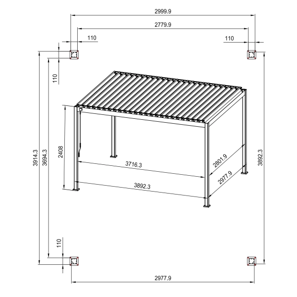 Zestaw Pergola bioklimatyczna aluminiowo-stalowa MIRADOR Element 88 - 3 x 4 m + ROLETA 3M | Antracyt