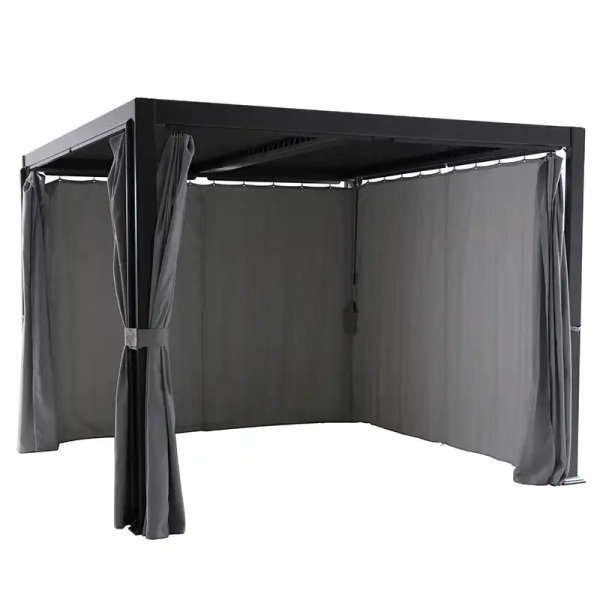 Pergola ogrodowa 3x3 m z zasłonami i regulowanym dachem antracyt aluminiowa, Curtano MWH