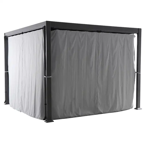 Pergola ogrodowa 3x3 m z zasłonami i regulowanym dachem antracyt aluminiowa, Curtano MWH