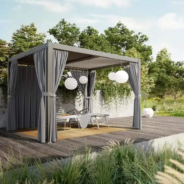 Pergola ogrodowa 3x3 m z zasłonami i regulowanym dachem antracyt aluminiowa, Curtano MWH