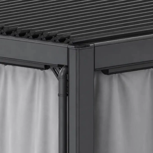 Pergola ogrodowa 3x3 m z zasłonami i regulowanym dachem antracyt aluminiowa, Curtano MWH