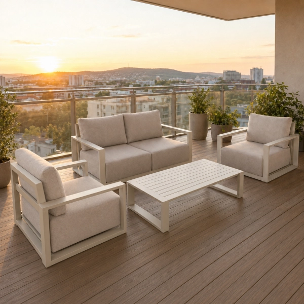 Zestaw Wypoczynkowy Aluminiowy BELLANTI Empoli 4 osobowy sofa i 2 fotele + stolik | Beż