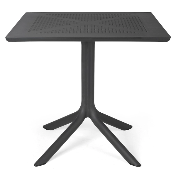 Zestaw mebli ogrodowych stolik kwadratowy CLIP 80 cm i czterykrzesła z podłokietnikiem TRILL ANTHRACITE antracyt, Nardi