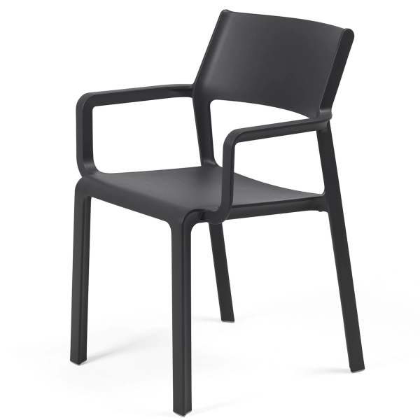 Zestaw mebli ogrodowych stolik kwadratowy CLIP 80 cm i czterykrzesła z podłokietnikiem TRILL ANTHRACITE antracyt, Nardi