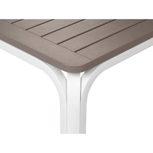 Zestaw mebli ogrodowych duży stół rozkładany 210-280x100 cm ALLORO i 8 krzeseł z podłokietnikiem PALMA TORTORA ciemny beż, Nardi