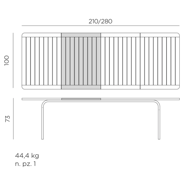 Zestaw mebli ogrodowych duży stół rozkładany 210-280x100 cm ALLORO i 8 krzeseł z podłokietnikiem PALMA TORTORA ciemny beż, Nardi