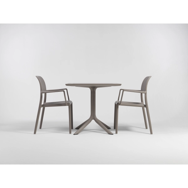 Zestaw mebli ogrodowych stolik kwadratowy CLIP 80 cm i czterykrzesła z podłokietnikiem TRILL ANTHRACITE antracyt, Nardi