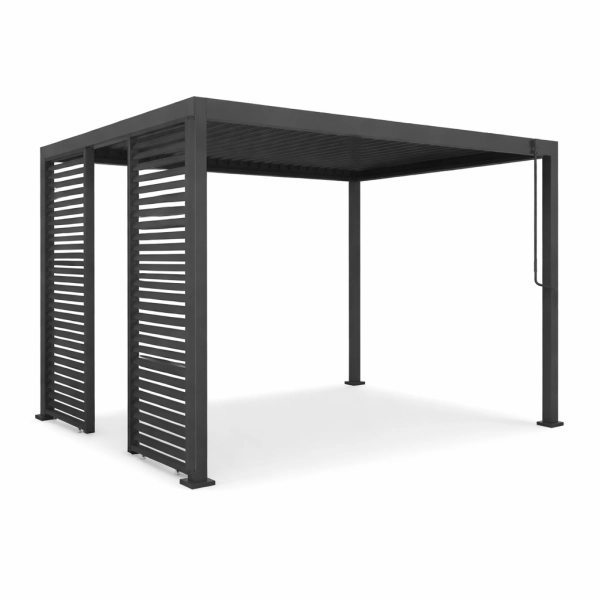 Zestaw Pergola Ogrodowa Bioklimatyczna Stalowa SOLA 3x4 m Antracyt NORDVIC + 2 Panele żaluzjowe