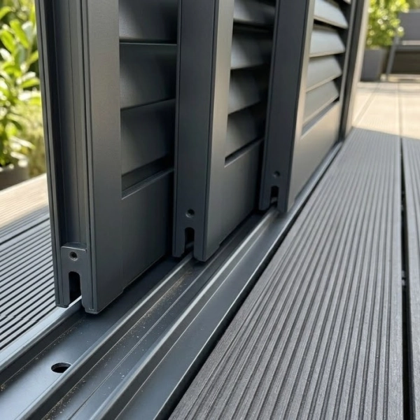 Drzwi przesuwne żaluzjowe 3x125 cm aluminiowe do pergoli Skyline Nordvic 4 m