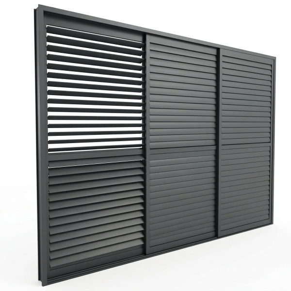 Drzwi przesuwne żaluzjowe 3x125 cm aluminiowe do pergoli Skyline Nordvic 4 m