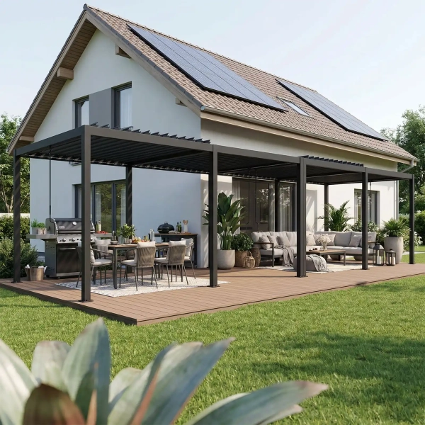 Pergola ogrodowa tarasowa aluminiowa NORDVIC Skyline LED Light 3x10 m Antracyt
