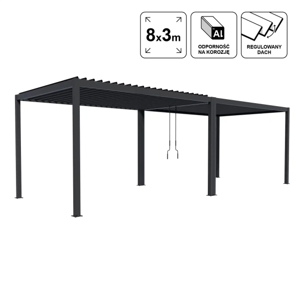 Pergola ogrodowa tarasowa aluminiowa NORDVIC Skyline 3x8 m Antracyt