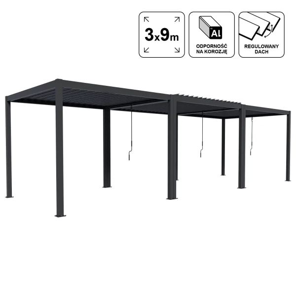 Pergola ogrodowa tarasowa aluminiowa NORDVIC Skyline 3x9 m Antracyt