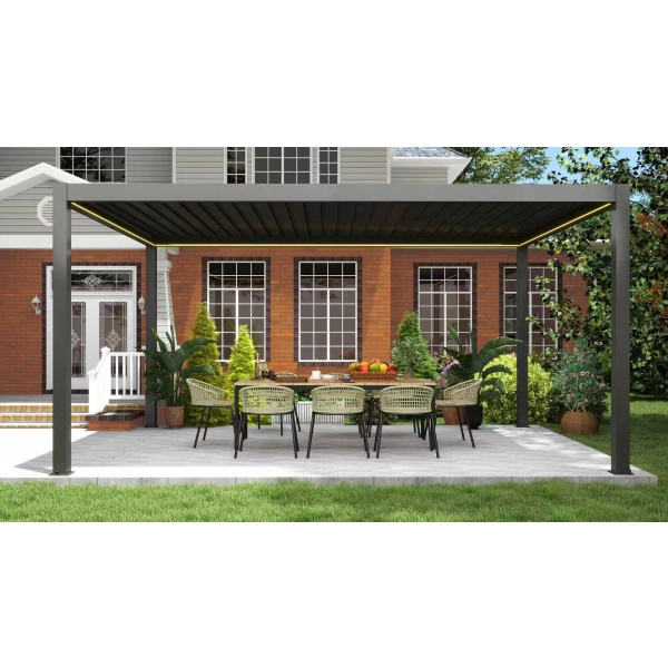 Pergola ogrodowa tarasowa aluminiowa NORDVIC Skyline LED Light 3x5 m 4-słupowa Antracyt
