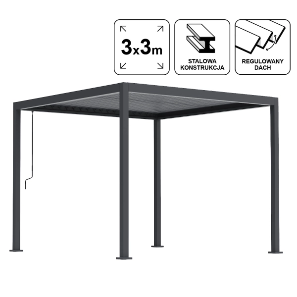 Pergola Ogrodowa Bioklimatyczna Stalowa SOLA 3x3 m Antracyt NORDVIC