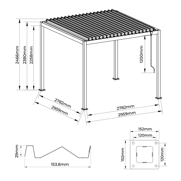Pergola Ogrodowa Bioklimatyczna Stalowa SOLA 3x3 m Antracyt NORDVIC