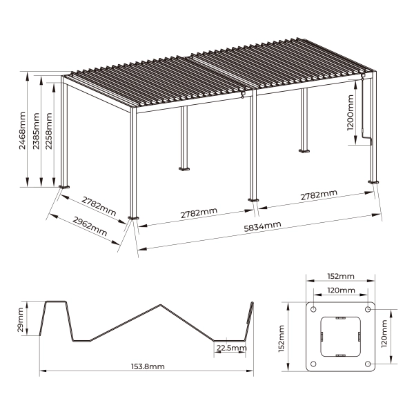 Pergola Ogrodowa Bioklimatyczna Stalowa SOLA 3x6 m Antracyt NORDVIC