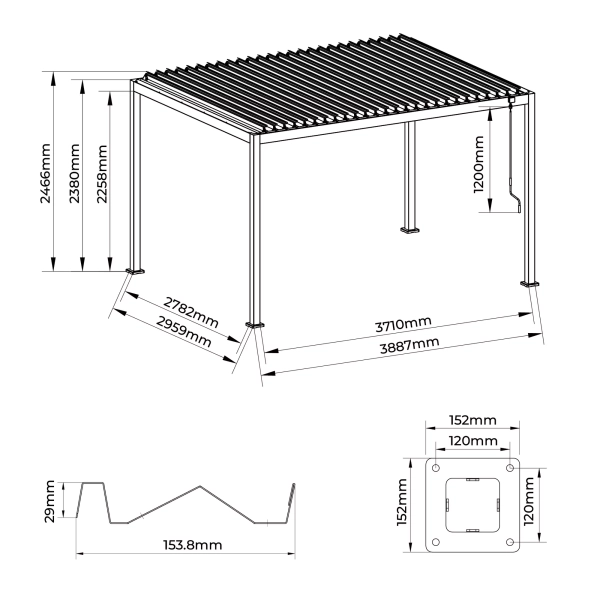 Pergola Ogrodowa Bioklimatyczna Stalowa SOLA 3x4 m Antracyt NORDVIC