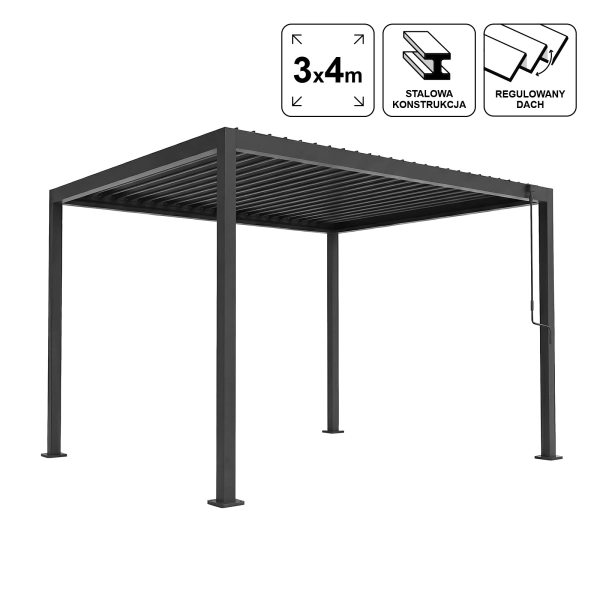 Pergola Ogrodowa Bioklimatyczna Stalowa SOLA 3x4 m Antracyt NORDVIC