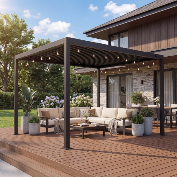 Pergola Ogrodowa Bioklimatyczna Stalowa SOLA 3x4 m Antracyt NORDVIC