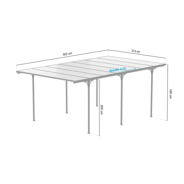 Wiata zadaszenie garażowe NORDVIC Njord 3x5 - 313 x 502 x 205 cm z poliwęglanem 6 mm, Cold Grey