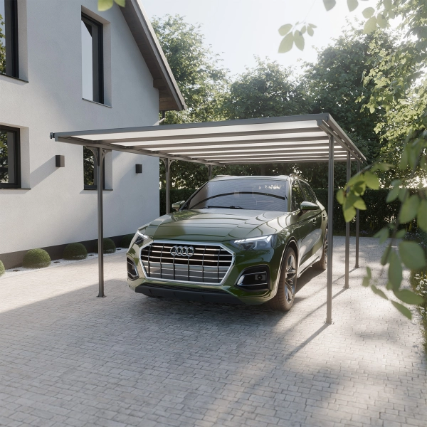 Wiata zadaszenie garażowe NORDVIC Njord 3x5 - 313 x 502 x 205 cm z poliwęglanem 6 mm, Cold Grey