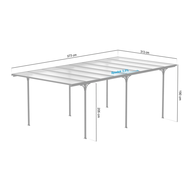 Wiata zadaszenie garażowe NORDVIC Njord 3x6 - 313 x 573 x 205 cm z poliwęglanem 6 mm, Cold Grey