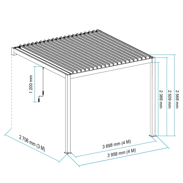 Pergola przyścienna  tarasowa aluminiowa NORDVIC Skyline LED Light - 3 x 4 m Antracyt