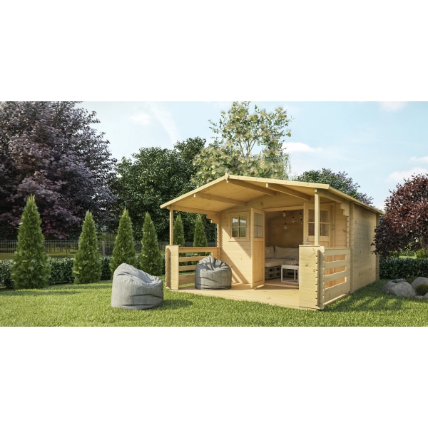 Domek ogrodowy letniskowy drewniany z tarasem 391x512 cm Veranda, Nordwood