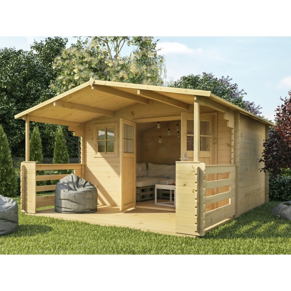 Domek ogrodowy letniskowy drewniany z tarasem 391x512 cm Veranda, Nordwood