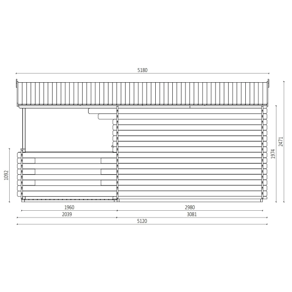 Domek ogrodowy letniskowy drewniany z tarasem 391x512 cm Veranda, Nordwood