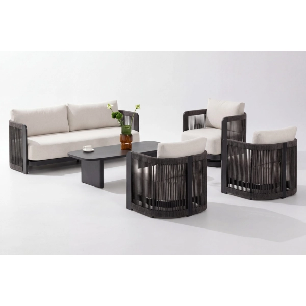 Zestaw Wypoczynkowy Aluminiowy BELLANTI Rimini 6 osobowy + stolik | Heban
