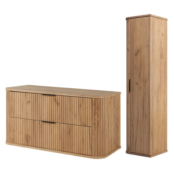 Zestaw szafka pod umywalkę 100 cm dąb craft złoty + słupek 139 cm dąb craft złoty ELEGANCE, Rodan
