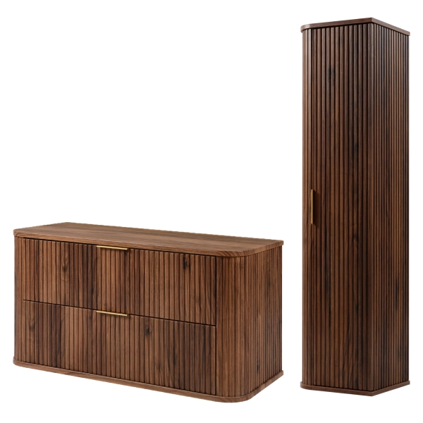 Zestaw szafka pod umywalkę 100 cm dąb orzech + słupek 139 cm dąb orzech ELEGANCE, Rodan
